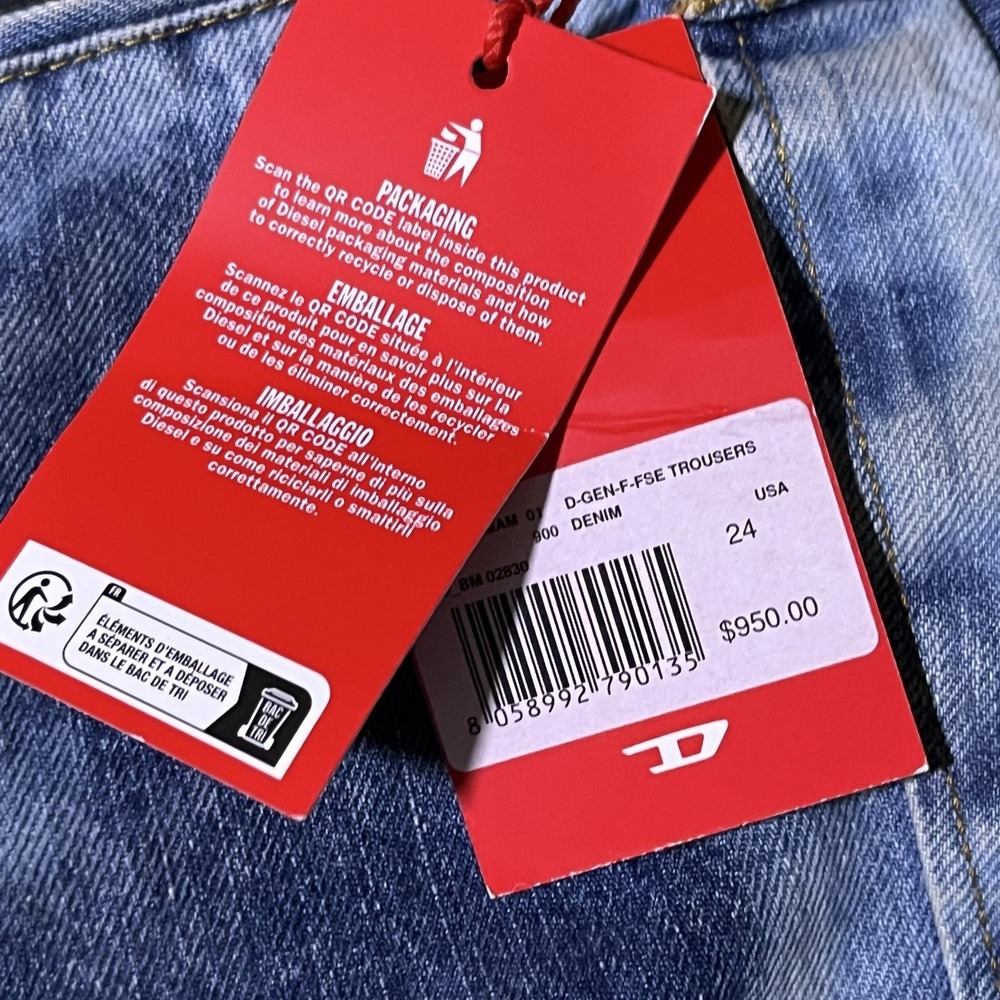 Diesel D-Gen-F-Fse Flare Jeans Womens 24 Blue Acid Wash Zip Pockets 24x32 NEW - Picture 11 of 16